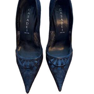 Casadei Black Lace Pointed Toe Stiletto Heels Size 36 Made in Italy